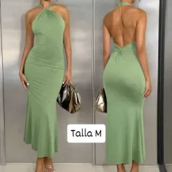 Vestido atado al cuello con abertura en la espalda 