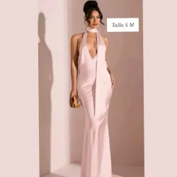 Vestido con escote pronunciado y lazada al cuello 