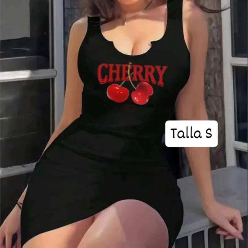 Vestido con estampado de cereza 