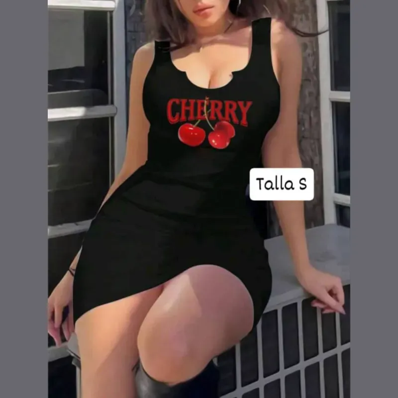 Vestido con estampado gráfico de cereza 