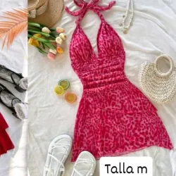Vestido con lazo al cuello y estampado de leopardo 