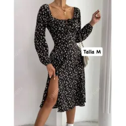 Vestido de manga larga con abertura lateral 