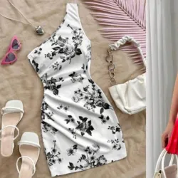 Vestido de un solo tirante con estampado floral 