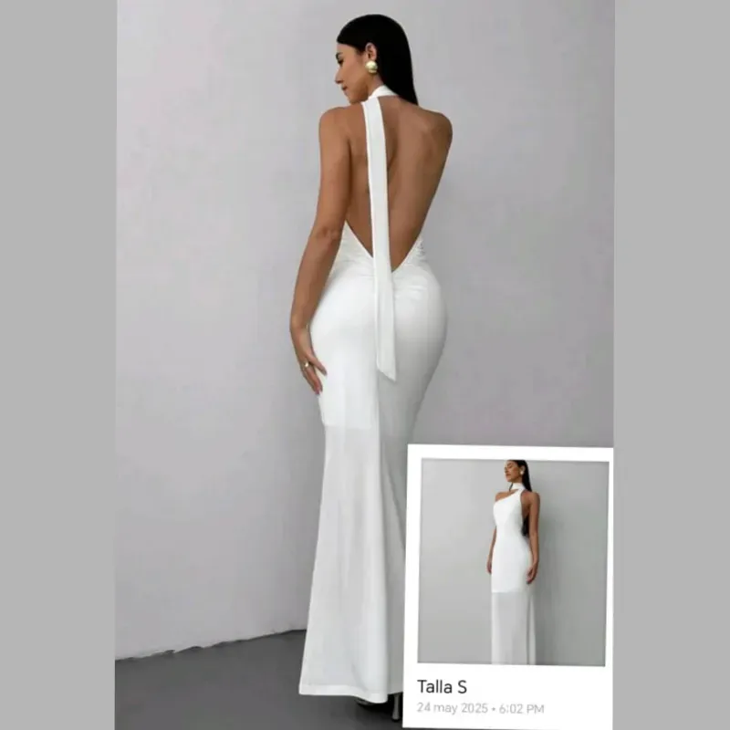 Vestido de un tirante y cinta al cuello 