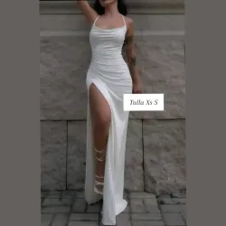 Vestido drapeado de tirantes con abertura en la pierna 