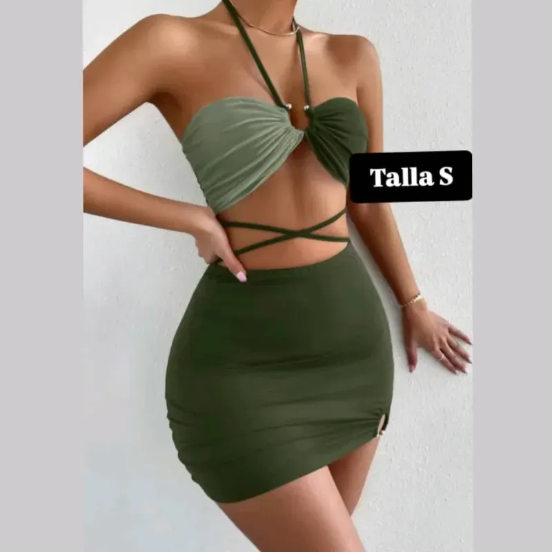 Vestido en 2 tonos de verde 