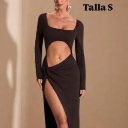 Vestido largo elegante de mangas largas y abertura en la pierna 