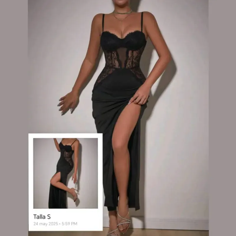Vestido lencero con abertura en la pierna 