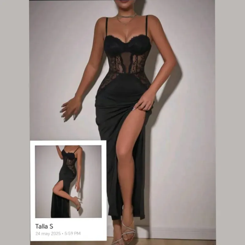 Vestido lencero con abertura en la pierna 