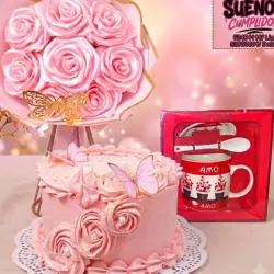 Kake+ramo flores eternas+tasa ,platillo y cuchara