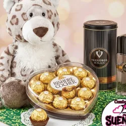 Perfume Tabaco Hombre+peluche +corazón con bombones Ferrero Rocher
