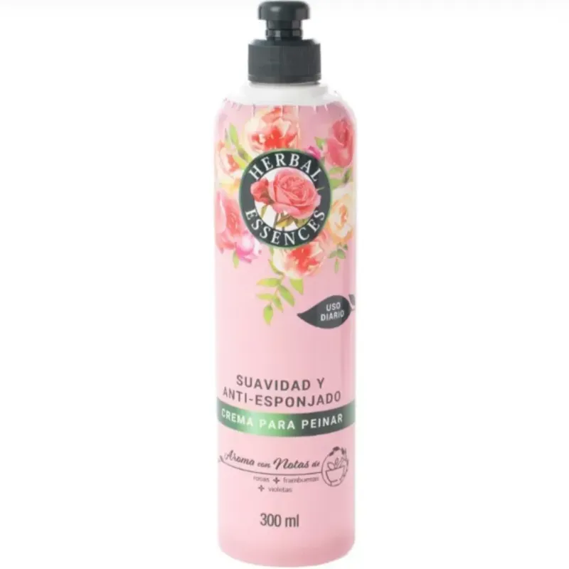 Crema para Peinar Herbal Essences Suavidad y Anti-esponjado Formato: 300ml Notas de rosas, frambuesas y violetas 