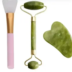 Juego de rodillo de jade, gua sha y aplicador