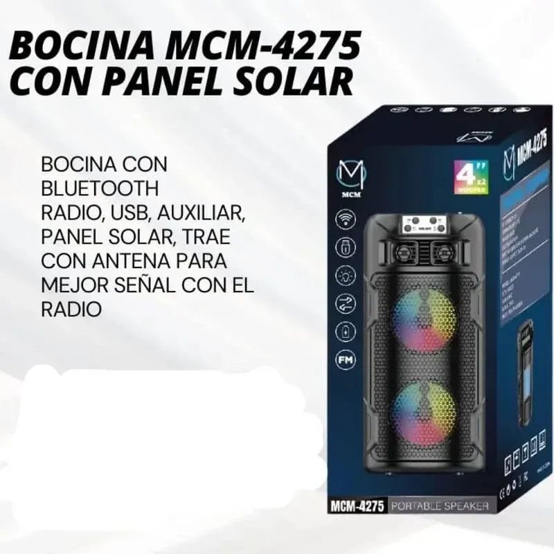 BOCINA RECARGABLE CON PANEL SOLAR