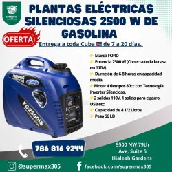 Planta Eléctrica Silenciosa de Gasolina 2500 Watts