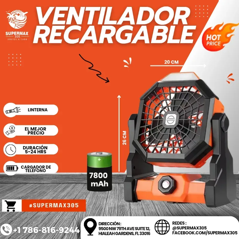 VENTILADOR RECARGABLE X3  7800 mhA   