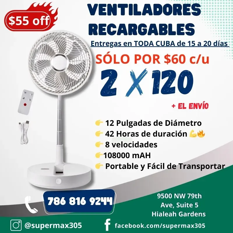 Ventiladores recargables para Toda Cuba