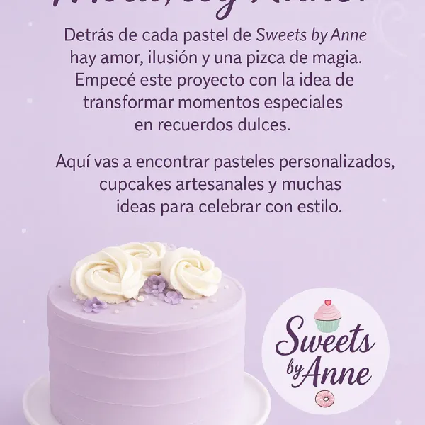 ¡Hola! Bienvenid@ a Sweets by Anne 🤗🥰
Aquí vas a ver cupcakes🧁,cakes🎂, mini cakes y bouquets💐 tan lindos que dan pena comérselos… ¡pero te los vas a comer igual!🤭
Estate atent@ a las promos y no te quedes con el antojo
Para realizar los encargos preferiblemente con 3 dias de antelación, encargos temáticos mas de 15 días. Aunq si estás cort@ en el tiempo no te preocupes que haré todo lo posible para que quede super!!!
Grupo de WhatsApp 👇🏻
https://chat.whatsapp.com/EAL5xzi7ZwD2SB1LhRv1Ai