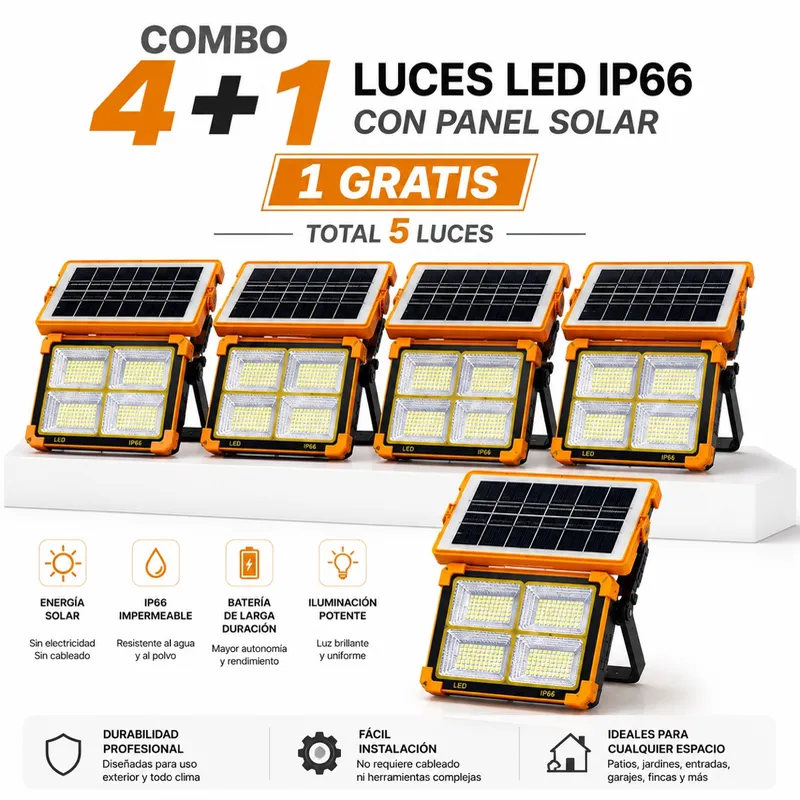 4 LUCES LED IP66 + 1 GRATIS | CON PANELES SOLAR 🔥