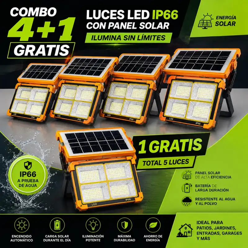 4 LUCES LED IP66 + 1 GRATIS | CON PANELES SOLAR 🔥