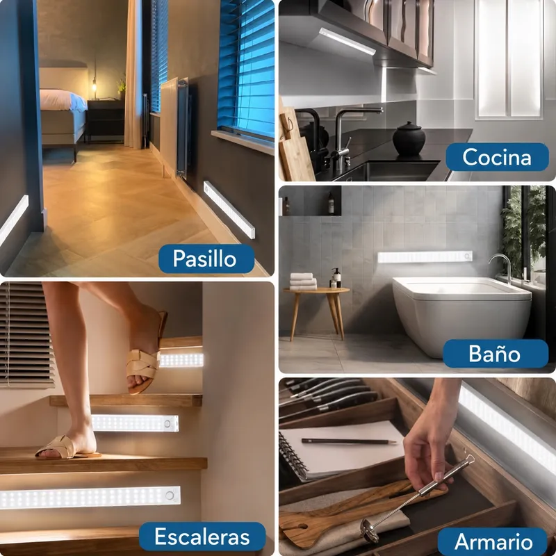 4Piezas Luces LED con Sensor de Movimiento - Regulables, Recargables por USB,