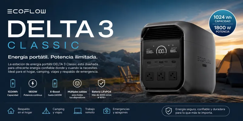 ECOFLOW  eléctrica portátil Delta 3 Classic,