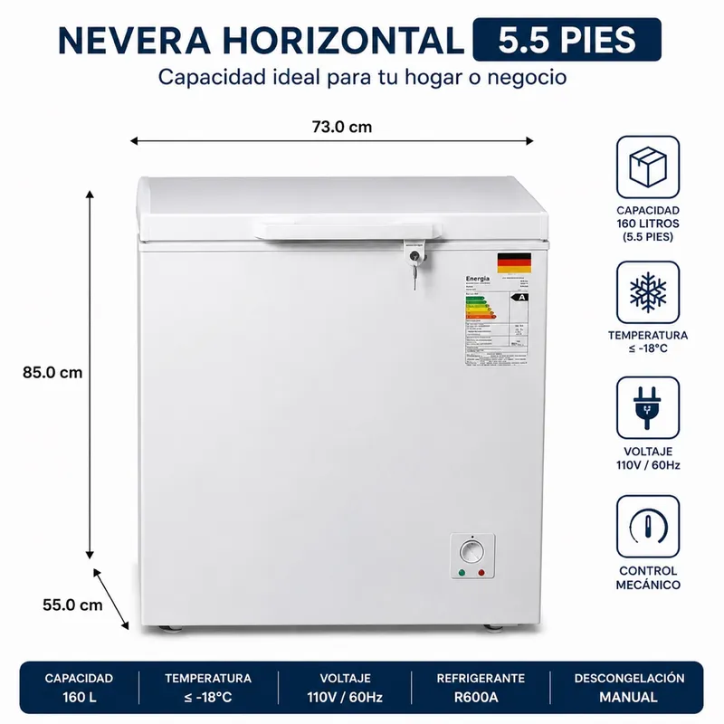 NEVERA HORIZONTAL 5.5 PIES REYAN