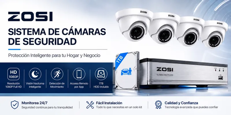Sistema de Cámaras de Seguridad ZOSI 3K Lite 4 Canales con Disco Duro de 1 TB