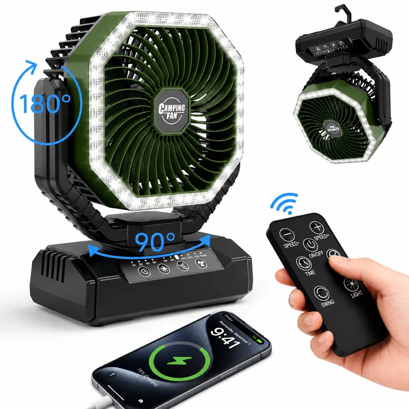Ventilador de camping de 20000 mAh con luz LED