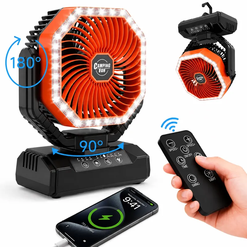 Ventilador de camping de 20000 mAh con luz LED