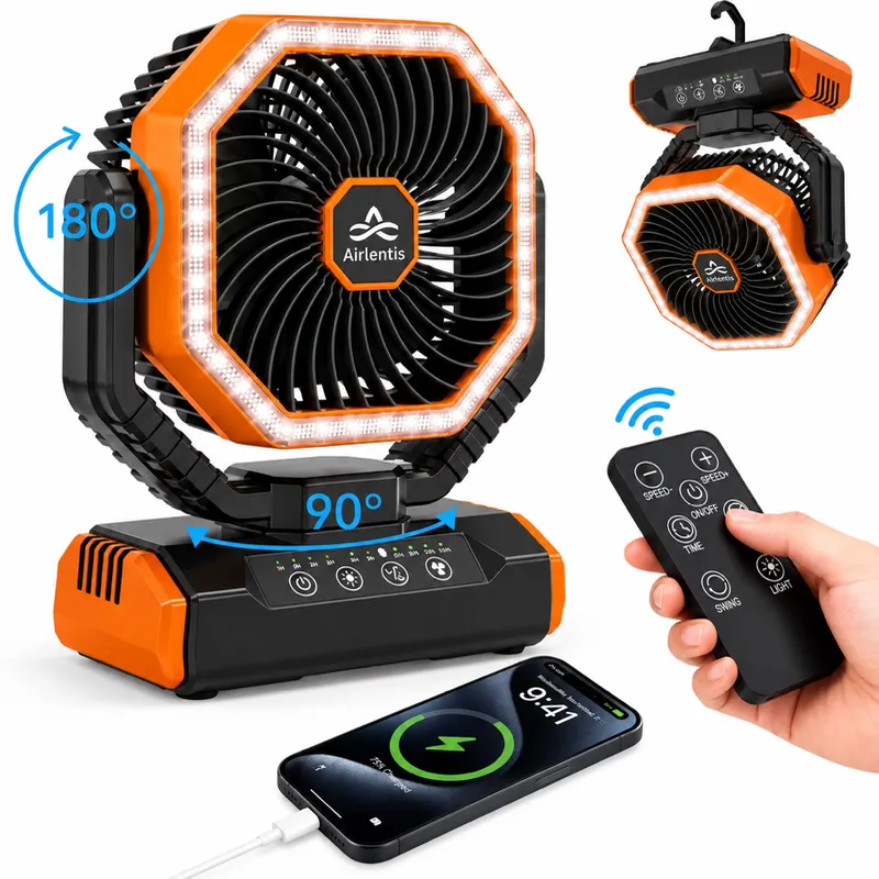 Ventilador de camping de 20000 mAh con luz LED