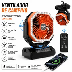 Ventilador Recargable de 20000 mAh con luz LED