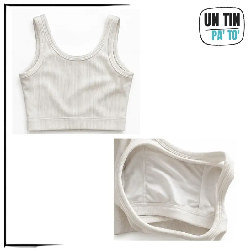🤍 Crop top deportivo blanco con brasier incorporado – Talla M