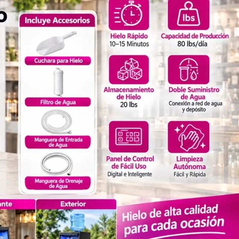 Máquina de Hielo Comercial de 80 Libras/24H🧊