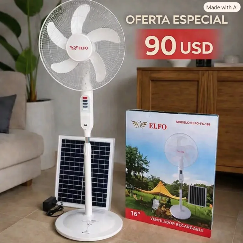 Ventilador recargable de pedestal Elfo con panel solar