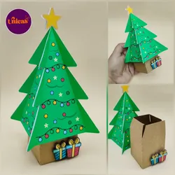Cajita Árbol 3D con base kraft 🎄⭐