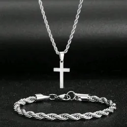 Conjunto "Devotion Duo" (Dúo de Devoción) - Collar con Cruz Minimalista y Pulsera de Cuerda