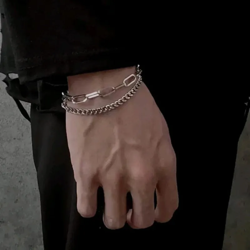 Pulsera de capas combinadas de acero inoxidable