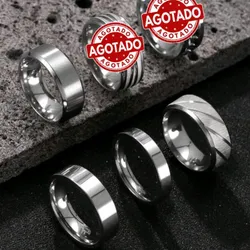 Set de 6 anillos plateados de acero inoxidable para hombre
