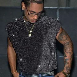 AXEPEAK Chaleco informal de moda casual con estampado total y cuello redondo para hombre