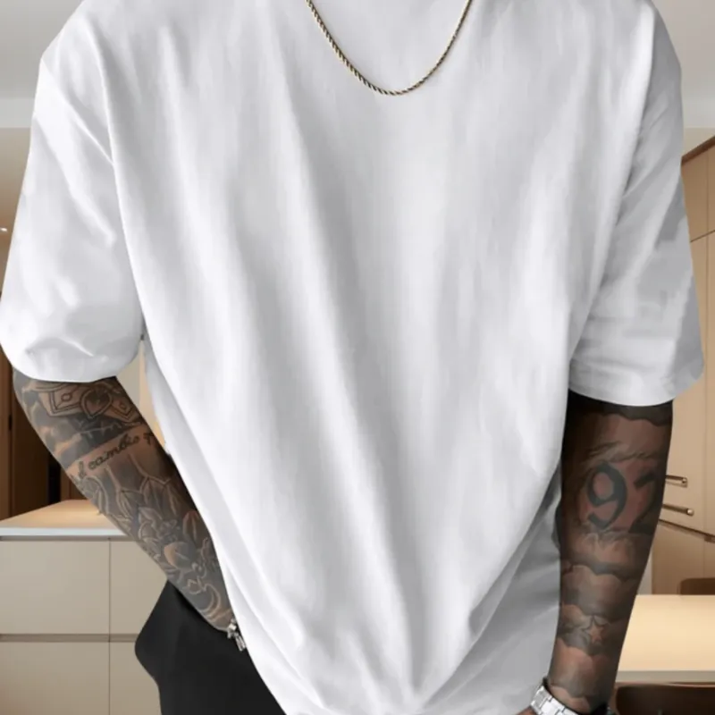 Camiseta blanca, estilo urbano europeo-americano, camiseta para hombre, camiseta de verano de manga corta, informal, cómoda, de algodón, ropa de calle esencial.
