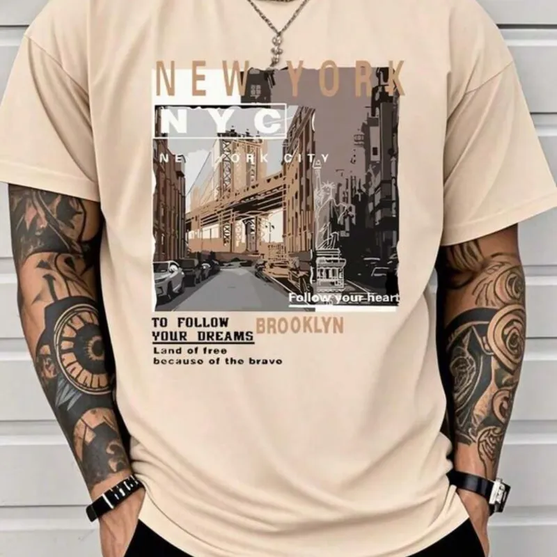 Camiseta casual de algodón para hombre Streetwear con vista de la calle de Brooklyn, Nueva York, de alta calidad. Camiseta 100% de algodón pesado. Camiseta casual de manga corta de algodón para hombre - Camiseta básica de verano para hombres (S-XXXL) Algodón, Vintage, Algodón, Camisas de algodón, Camisetas gráficas, Romwe, Camisetas divertidas, Camisetas gráficas, Occidental, Camisetas gráficas blancas