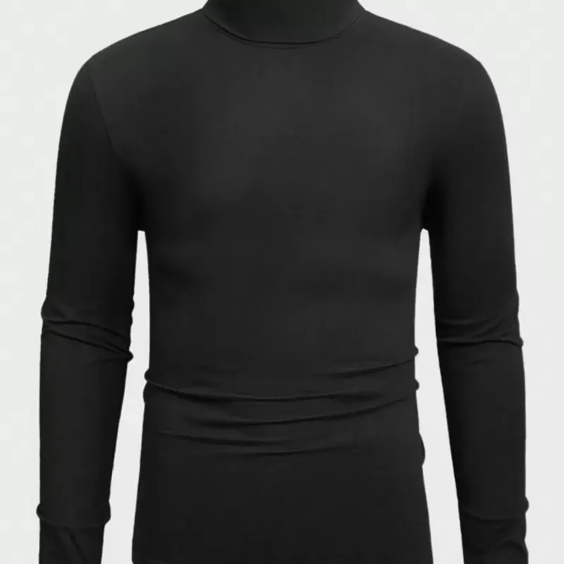  Camiseta de manga larga con cuello de tortuga casual para hombre, otoño/invierno