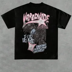 Camiseta estampada "Worldwide Official" de estilo callejero, 100% algodón 180g