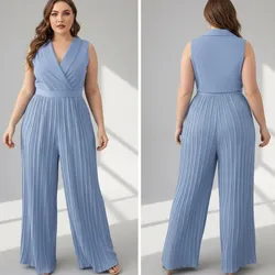 Chiquease Conjunto de 2 piezas para mujer - Top elegante ajustado sin mangas y pantalones acampanados con pliegues