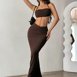 EgrlEra Conjunto de 2 piezas con top corto sin espalda y falda de unicolor sexy