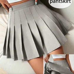 Falda pantalón plisada con cintura elástica y unicolor para verano