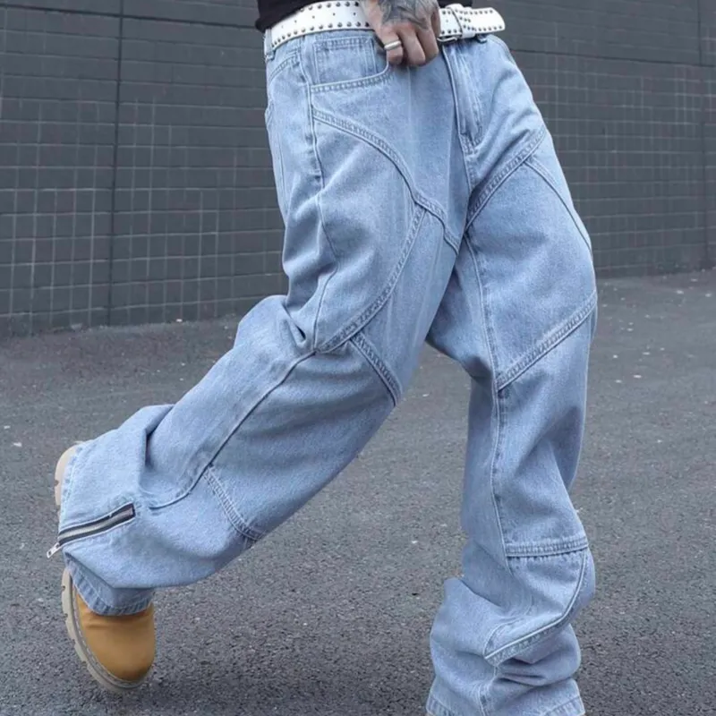 Jeans casuales y versátiles de pierna ancha y holgados con bolsillo 