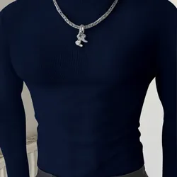 Manfinity Dauomo Camiseta de manga larga de cuello alto, de unicolor, de corte slim, para uso casual y diario, para otoño/invierno