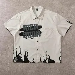 -Manfinity Emrg Camisa Holgada de Manga corta con cuello alto y estampado 